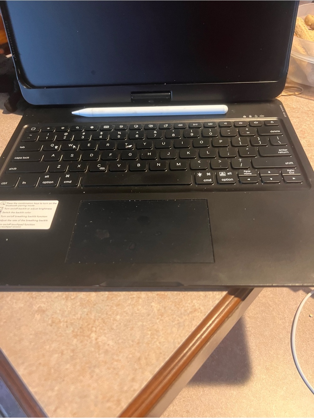 Black Tablet Keyboard Case with White Stylus - Slim Protective Fits 13” tablet
